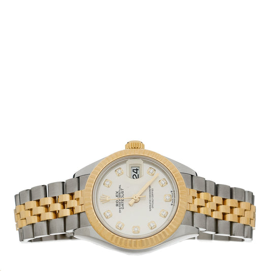 Stainless Steel 18K Yellow Gold Diamond 28mm Oyster Perpetual Datejust Watch Silver 279173