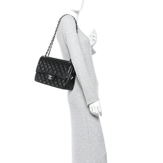 Patent Quilted Jumbo Double Flap Black