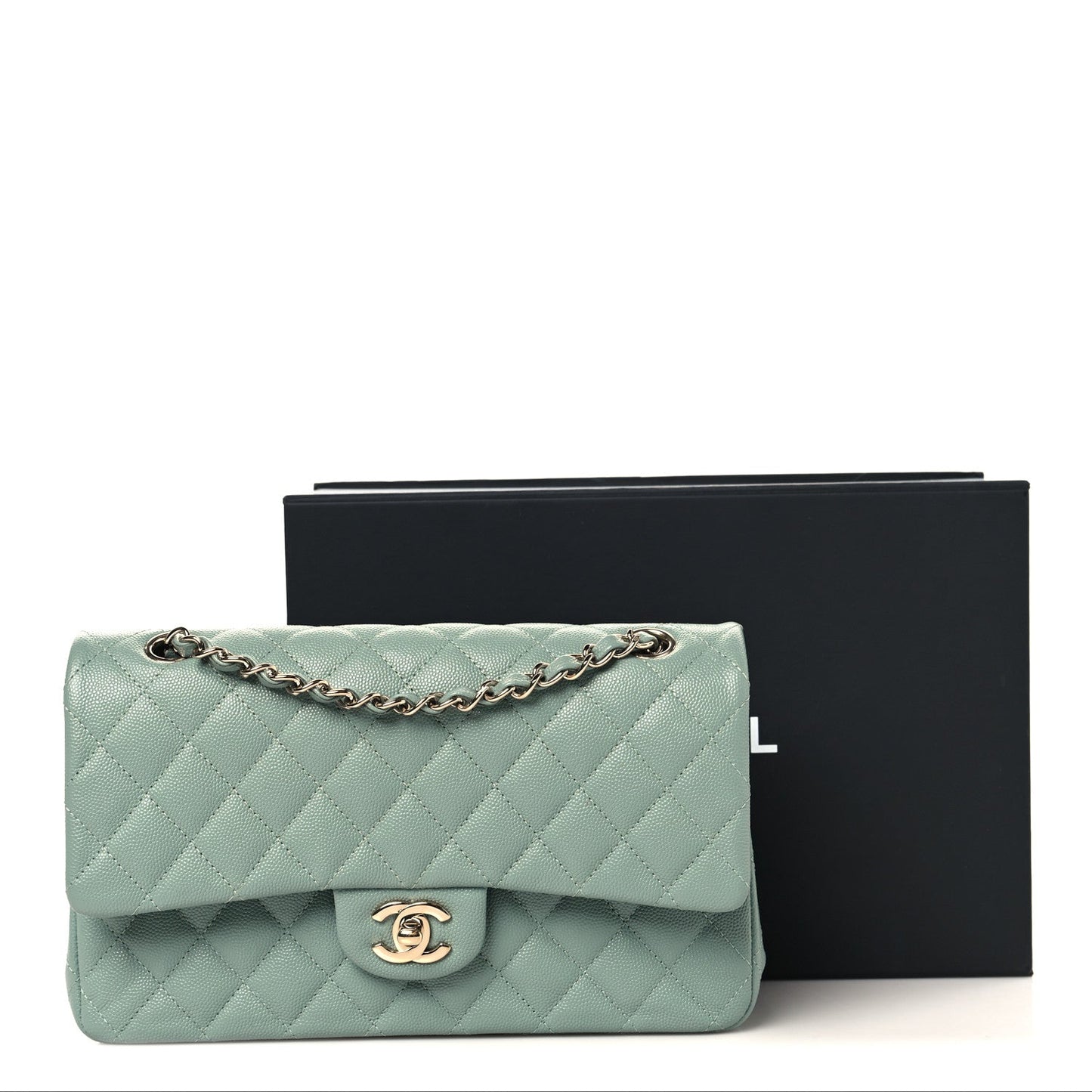 Caviar Quilted Medium Double Flap Dark Green