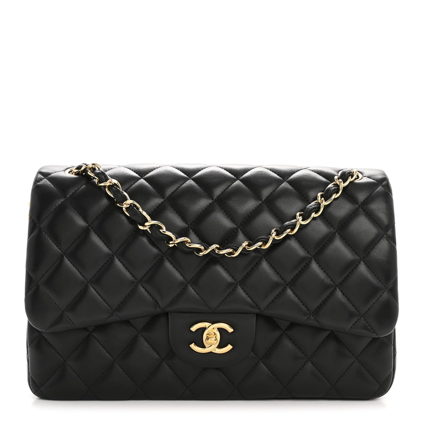 Lambskin Quilted Jumbo Double Flap Black