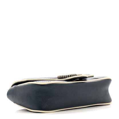 Vintage Effect Calfskin Matelasse Diagonal Super Mini Torchon GG Marmont Shoulder Bag Blue Agata Mystic White