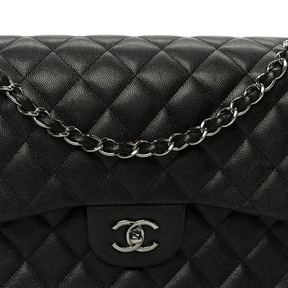Iridescent Caviar Quilted Jumbo Double Flap Black
