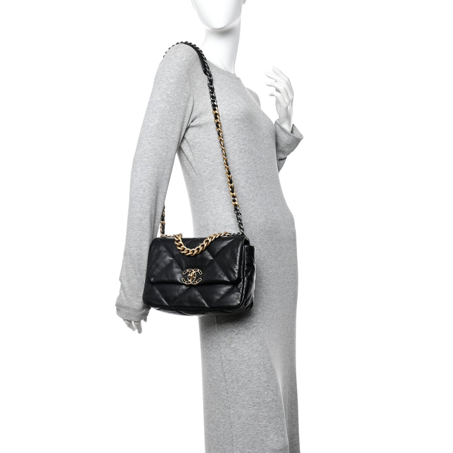 Shiny Goatskin Quilted Medium Chanel 19 Flap Black