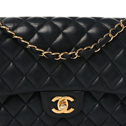 Lambskin Quilted Medium Double Flap Black