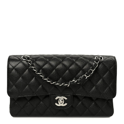 Caviar Quilted Medium Double Flap Black