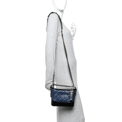 Aged Calfskin Quilted Small Gabrielle Hobo Navy Black