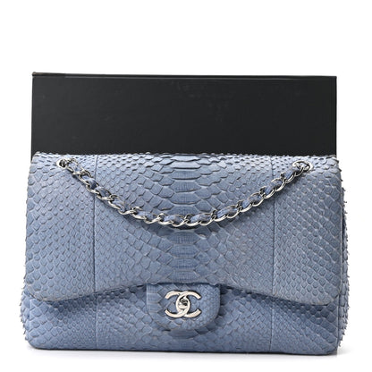 Snakeskin Jumbo Double Flap Light Blue