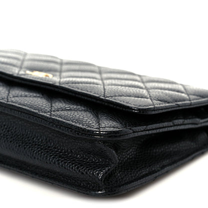 Caviar Quilted Wallet on Chain WOC Black
