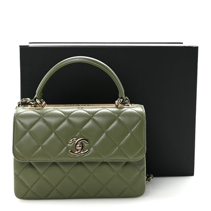 Lambskin Quilted Small Trendy CC Flap Dual Handle Bag Green