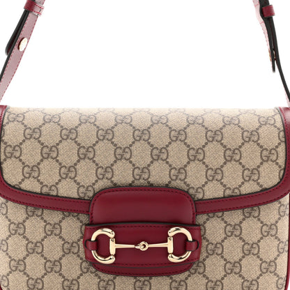 GG Supreme Monogram Horsebit 1955 Soft Small Shoulder Bag Beige Ebony Rosso Ancora