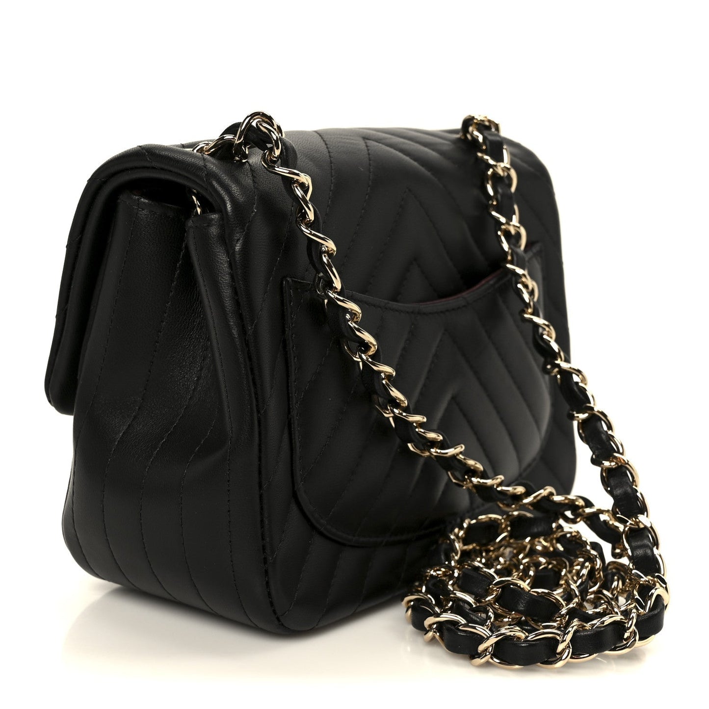 Lambskin Chevron Quilted Mini Square Flap Black