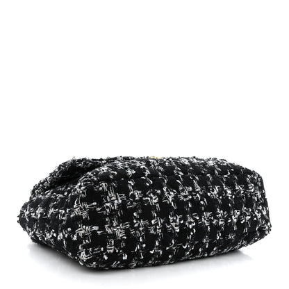 Tweed Quilted Maxi Chanel 19 Flap Black Silver Ecru