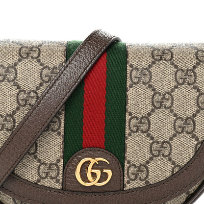 GG Supreme Monogram Textured Dollar Calfskin Web Mini Ophidia Flap Shoulder Bag Beige Ebony New Acero