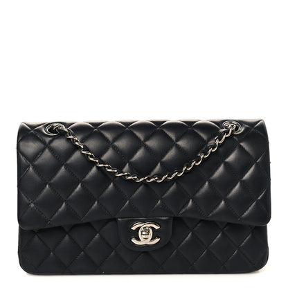 Lambskin Quilted Medium Double Flap Black