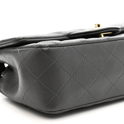 Lambskin Quilted Mini Rectangular Flap Dark Grey