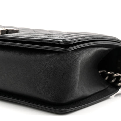 Grained Calfskin Quilted Medium Boy Flap Black