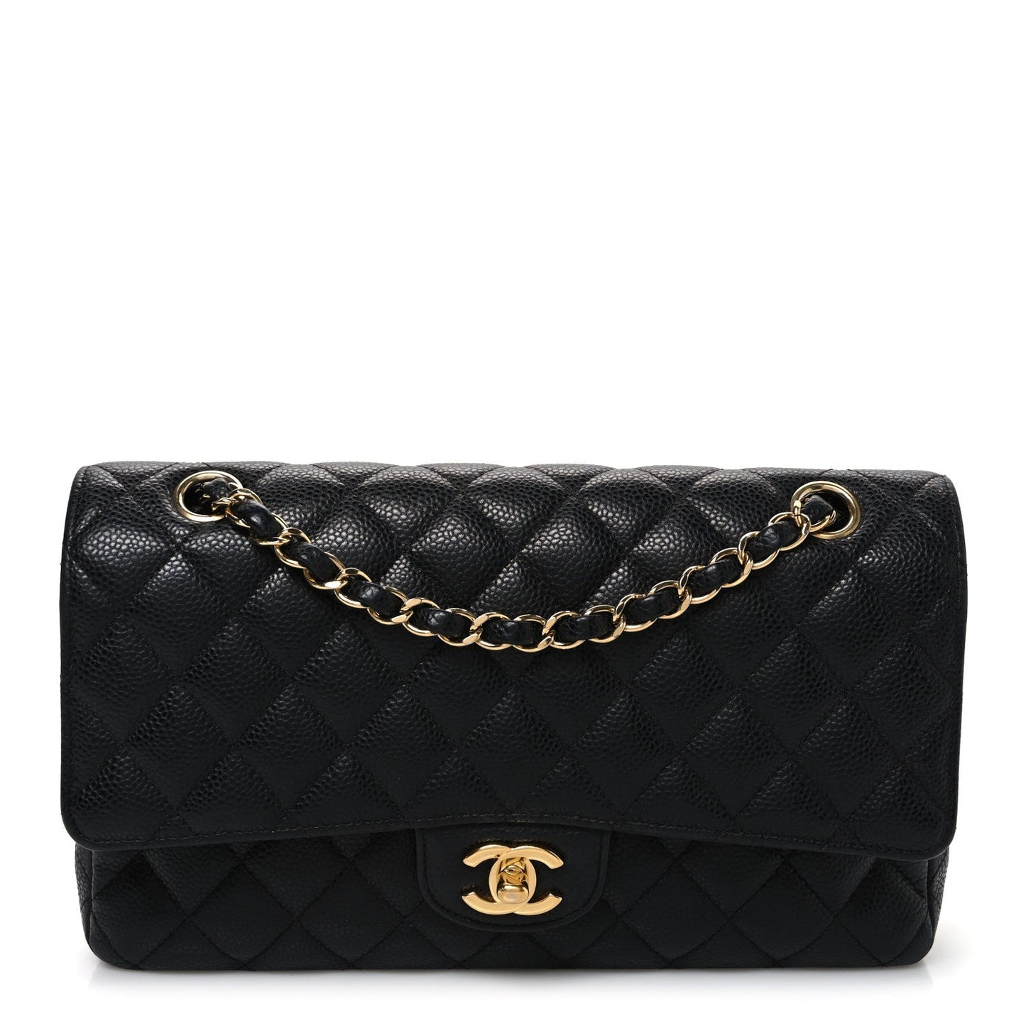 Caviar Quilted Medium Double Flap Black