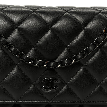 Pearly Lambskin Quilted Wallet On Chain WOC So Black
