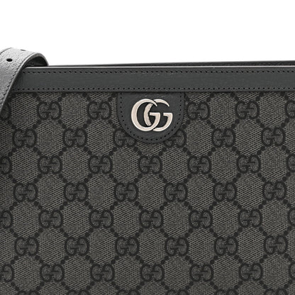 GG Supreme Monogram Textured Dollar Calfskin Web Small Ophidia Shoulder Bag  Grey Black Graphite Grey