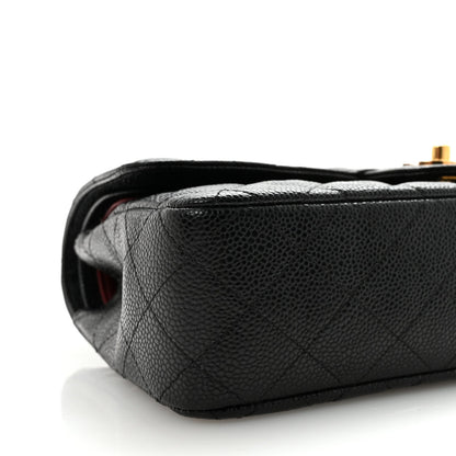 Caviar Quilted Medium Double Flap Black