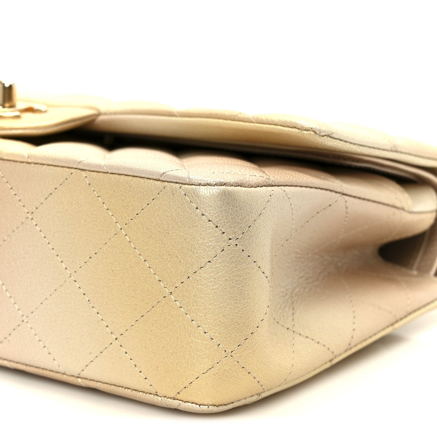 Metallic Goatskin Quilted Ombre Medium Double Flap Gold