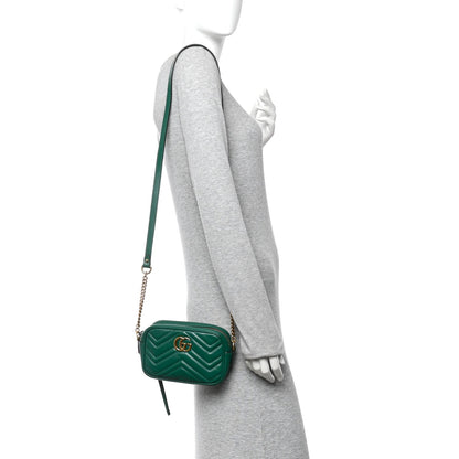 Calfskin Matelasse Small GG Marmont Chain Shoulder Bag Emerald Green