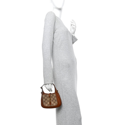 New Canvas Charisma Calfskin Crystal GG Monogram Mini Jackie 1961 Hobo Camel Ebony