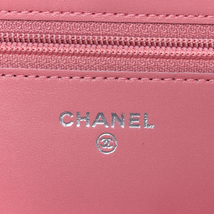 Lambskin Camellia Embossed Wallet on Chain WOC Pink