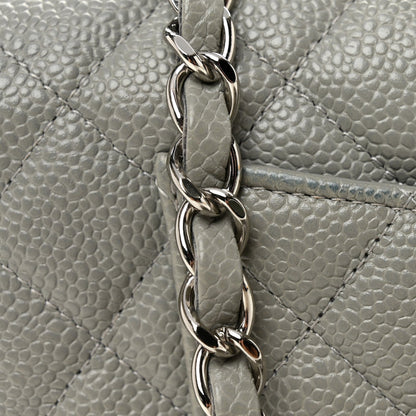 Caviar Quilted Mini Rectangular Flap Light Grey