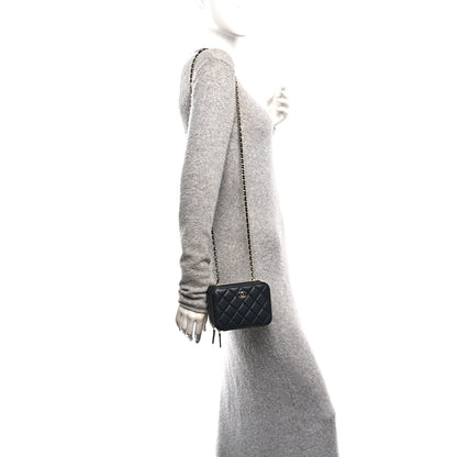 Lambskin Quilted Small Trendy CC Camera Case With Chain Navy