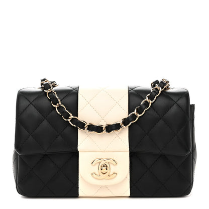Lambskin Quilted Mini Rectangular Flap Black White