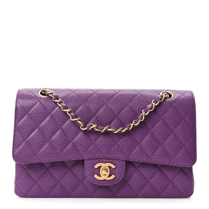 Caviar Quilted Medium Double Flap Purple
