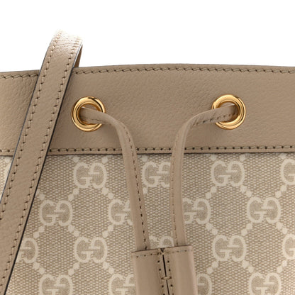 GG Supreme Monogram Textured Calfskin Web Mini Ophidia Bucket Bag Beige Ebony Mystic White Oatmeal