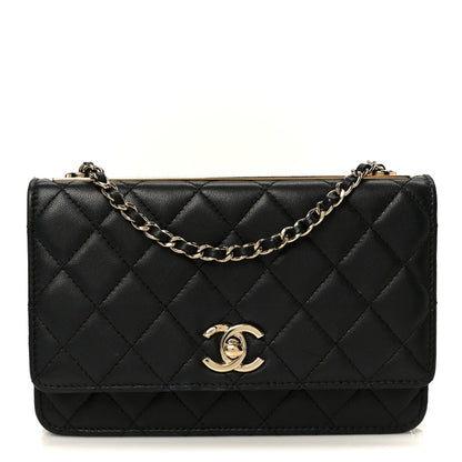 Lambskin Quilted Trendy CC Wallet On Chain WOC Black