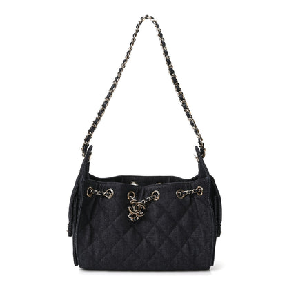 Denim Quilted Mini Chanel 25 Handbag Dark Blue