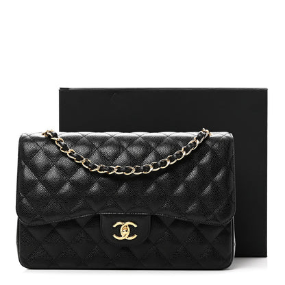 Caviar Quilted Jumbo Double Flap Black