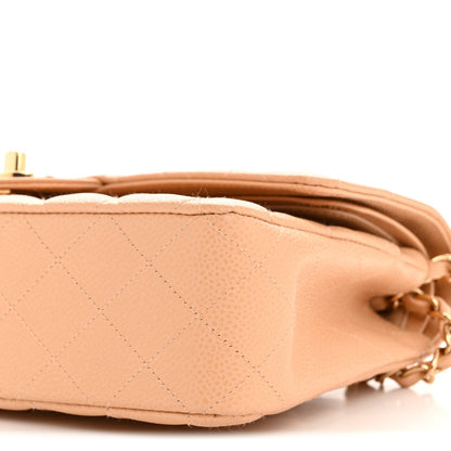 Caviar Quilted Medium Double Flap Beige Clair