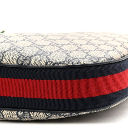 GG Supreme Monogram Textured Calfskin Web Large Attache Shoulder Bag Beige Blue