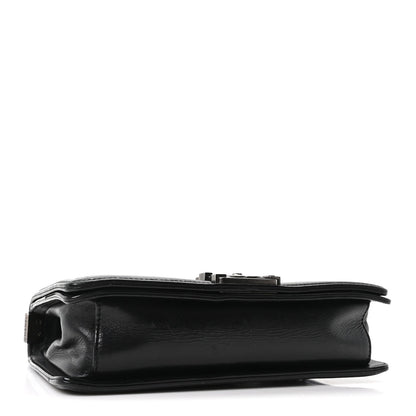 Calfskin Crystal Embossed Medium Boy Flap Black