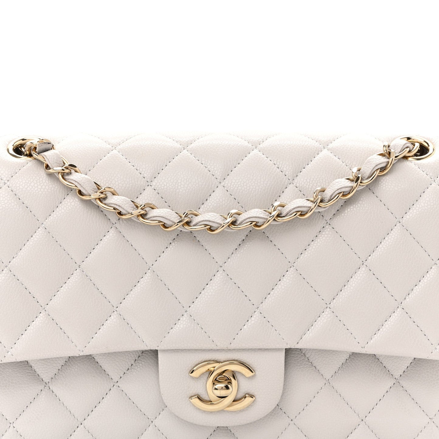 Caviar Quilted Medium Double Flap Light Grey