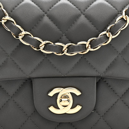 Lambskin Quilted Mini Rectangular Flap Dark Grey