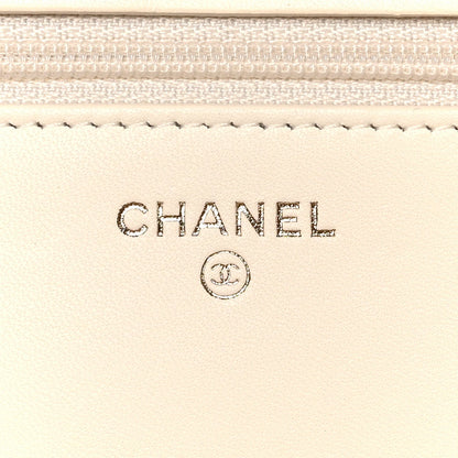 Lambskin Quilted CC Pearl Crush Wallet on Chain WOC White