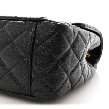 Grained Calfskin Quilted XXL Travel Flap Bag Black