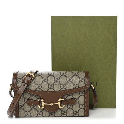 GG Supreme Monogram Mini Horsebit 1955 Shoulder Bag Beige Brown Sugar