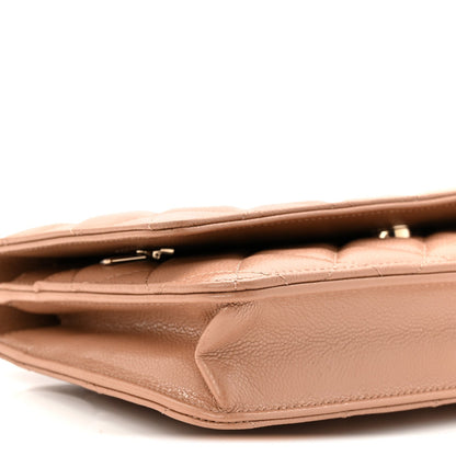 Caviar Quilted Wallet on Chain WOC Dark Beige