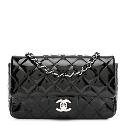 Patent Calfskin Quilted Mini Rectangular Flap Black