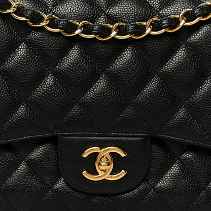 Caviar Quilted Jumbo Double Flap Black