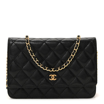 Caviar Quilted Wallet on Chain WOC Black