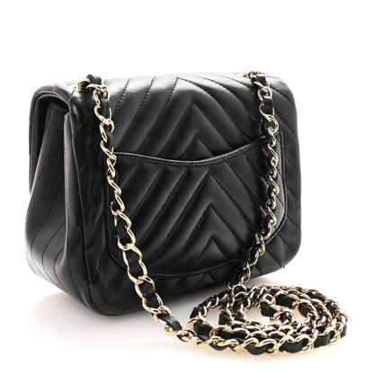 Lambskin Chevron Quilted Mini Square Flap Black