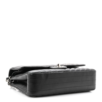 Lambskin Chevron Quilted Medium Double Flap Black